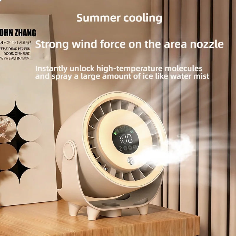 Portable Misting Turbo Fan – Rechargeable, 100-Speed, Digital Display, Wall-Mount