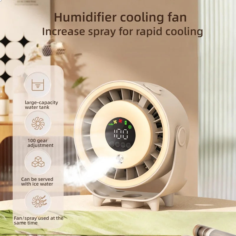 Portable Misting Turbo Fan – Rechargeable, 100-Speed, Digital Display, Wall-Mount