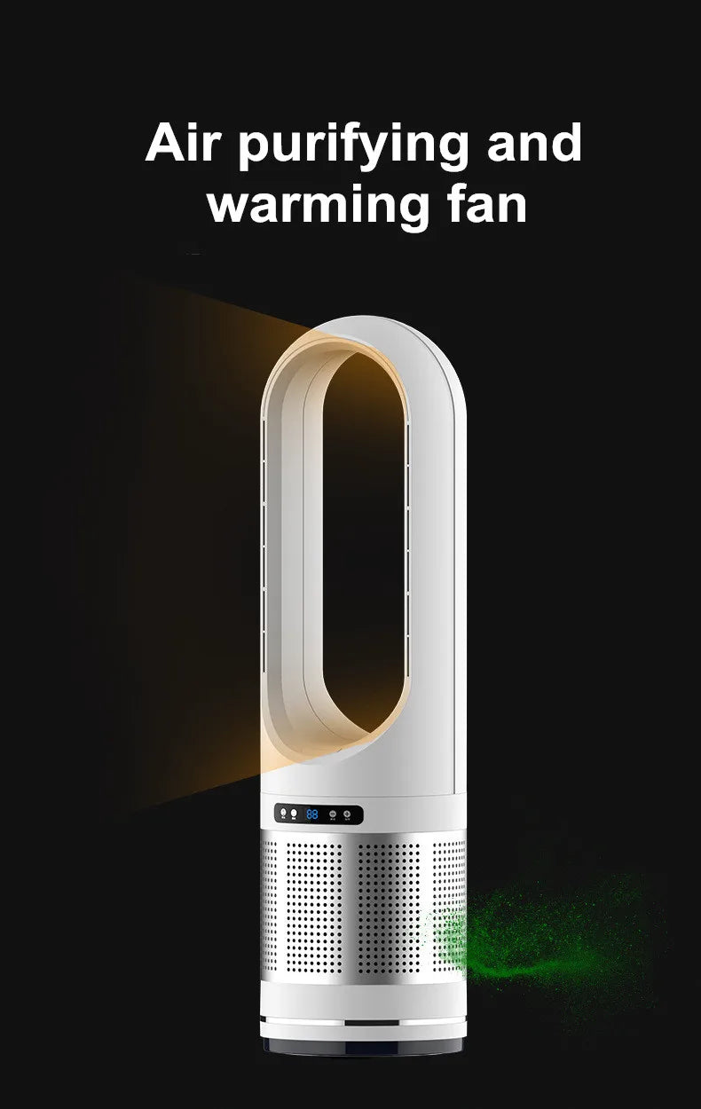 18-Inch Bladeless Floor Fan – Warm & Cold Air, Remote Control, Multi-Gear