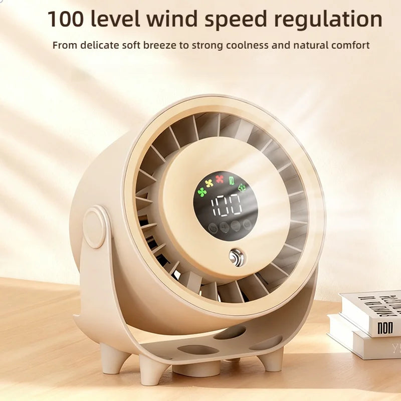 Portable Misting Turbo Fan – Rechargeable, 100-Speed, Digital Display, Wall-Mount