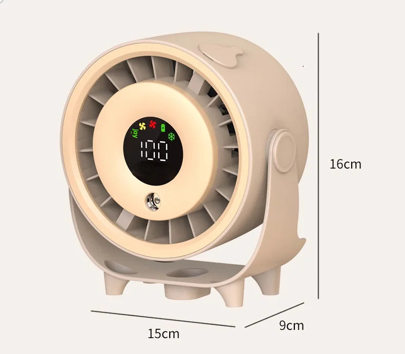 Portable Misting Turbo Fan – Rechargeable, 100-Speed, Digital Display, Wall-Mount