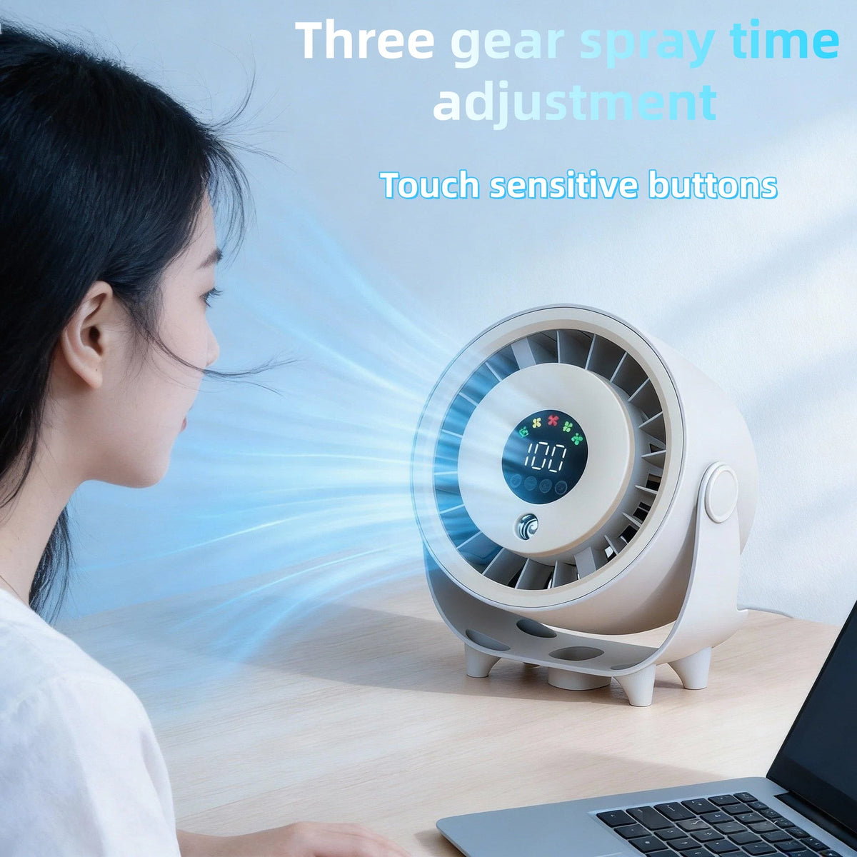 Portable Misting Turbo Fan – Rechargeable, 100-Speed, Digital Display, Wall-Mount