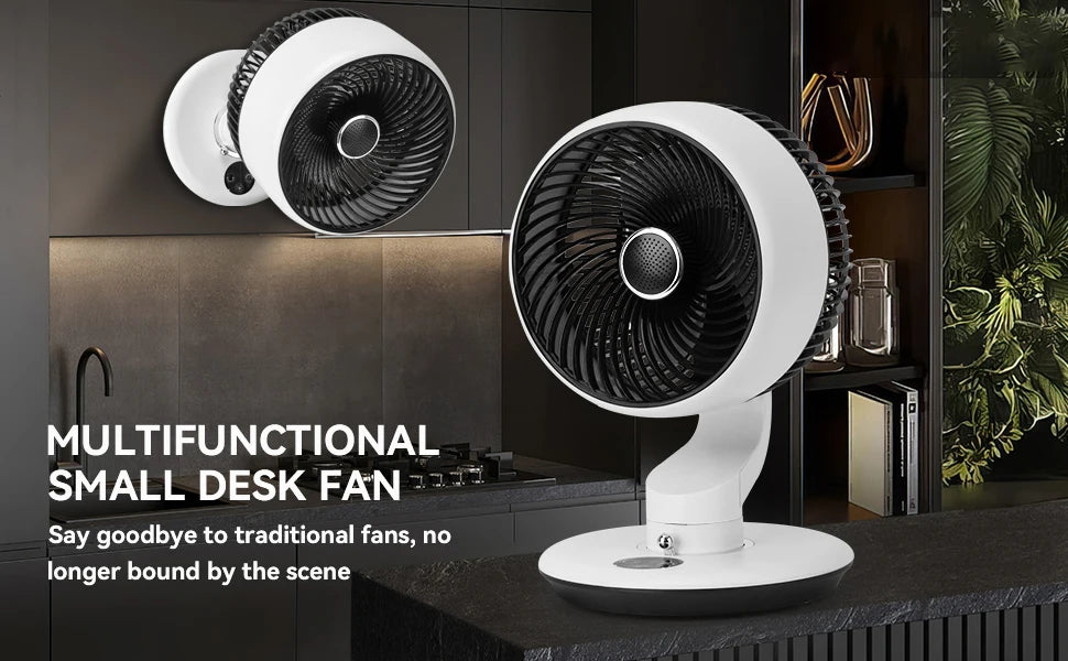 USB Desk Fan 7800mAh – 5-Speed, Oscillating, Wall-Mount, Silent Fan