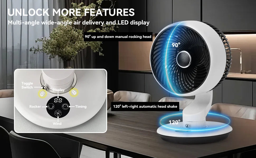 USB Desk Fan 7800mAh – 5-Speed, Oscillating, Wall-Mount, Silent Fan