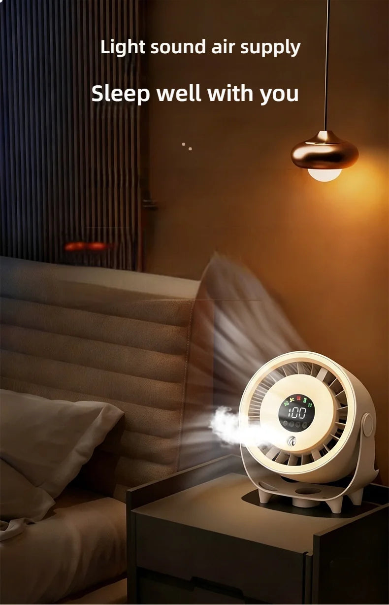 Portable Misting Turbo Fan – Rechargeable, 100-Speed, Digital Display, Wall-Mount