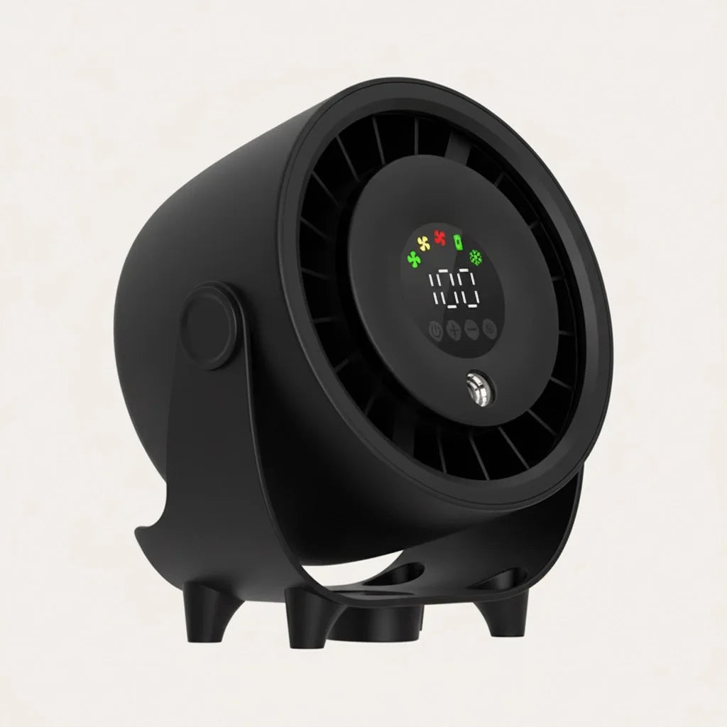 Portable Misting Turbo Fan – Rechargeable, 100-Speed, Digital Display, Wall-Mount