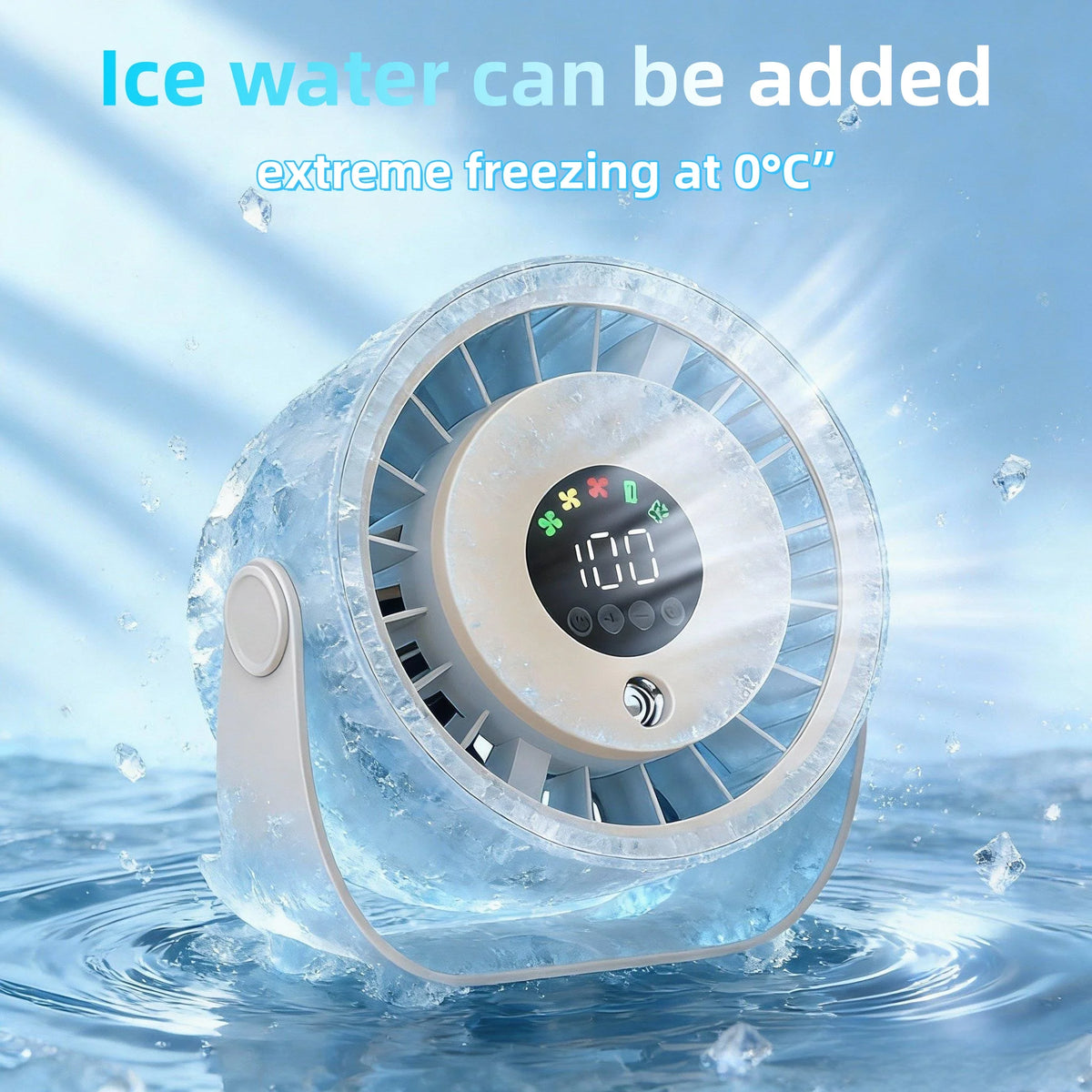 Portable Misting Turbo Fan – Rechargeable, 100-Speed, Digital Display, Wall-Mount