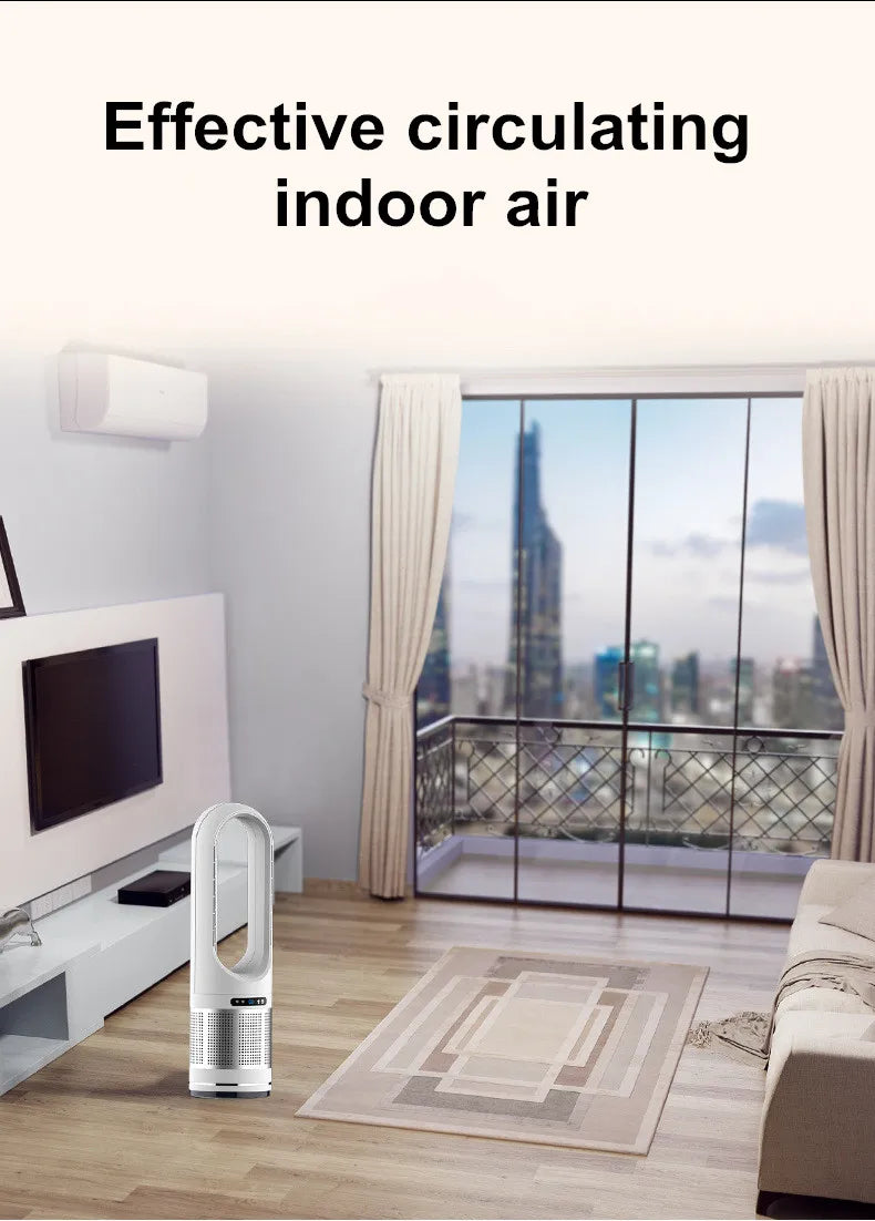 18-Inch Bladeless Floor Fan – Warm & Cold Air, Remote Control, Multi-Gear