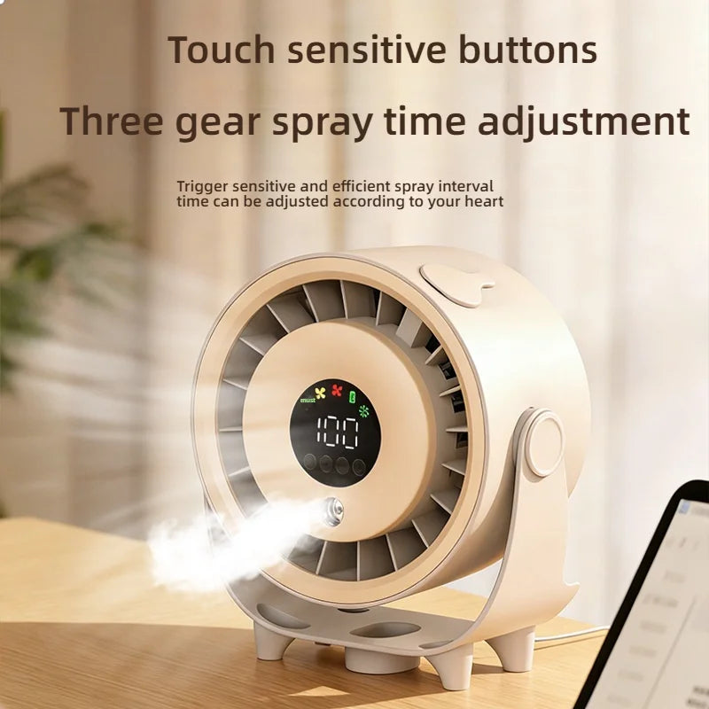 Portable Misting Turbo Fan – Rechargeable, 100-Speed, Digital Display, Wall-Mount
