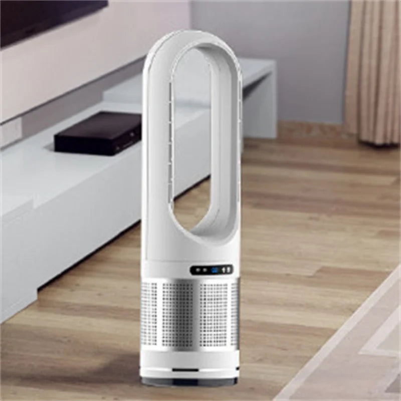18-Inch Bladeless Floor Fan – Warm & Cold Air, Remote Control, Multi-Gear